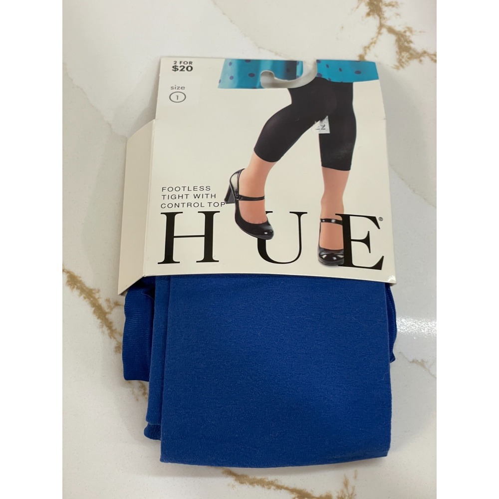 HUE Opaque Footless Tights Women Size 1/S-M Control Top Blue Nautical‎ New